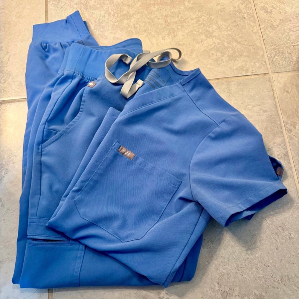 Figs Ceil Blue Scrub Top and Joggers Set